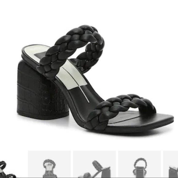 Black croc braided heeled block sandals heels 👠 - Picture 2 of 11